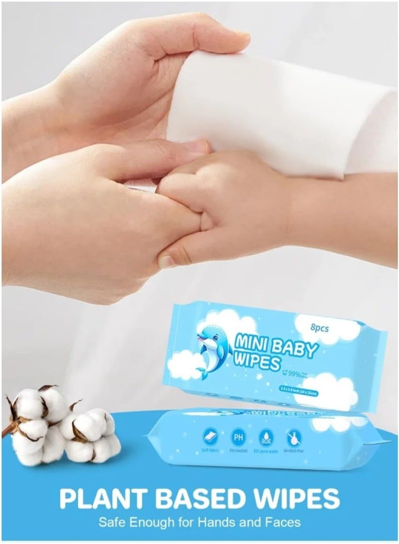 Baby Wet Wipes Mini – 8 Packs (8 Wipes Each), Individually Wrapped, 99% Pure Water, Hypoallergenic, Safe for Newborns, Travel-Friendly - Image 3